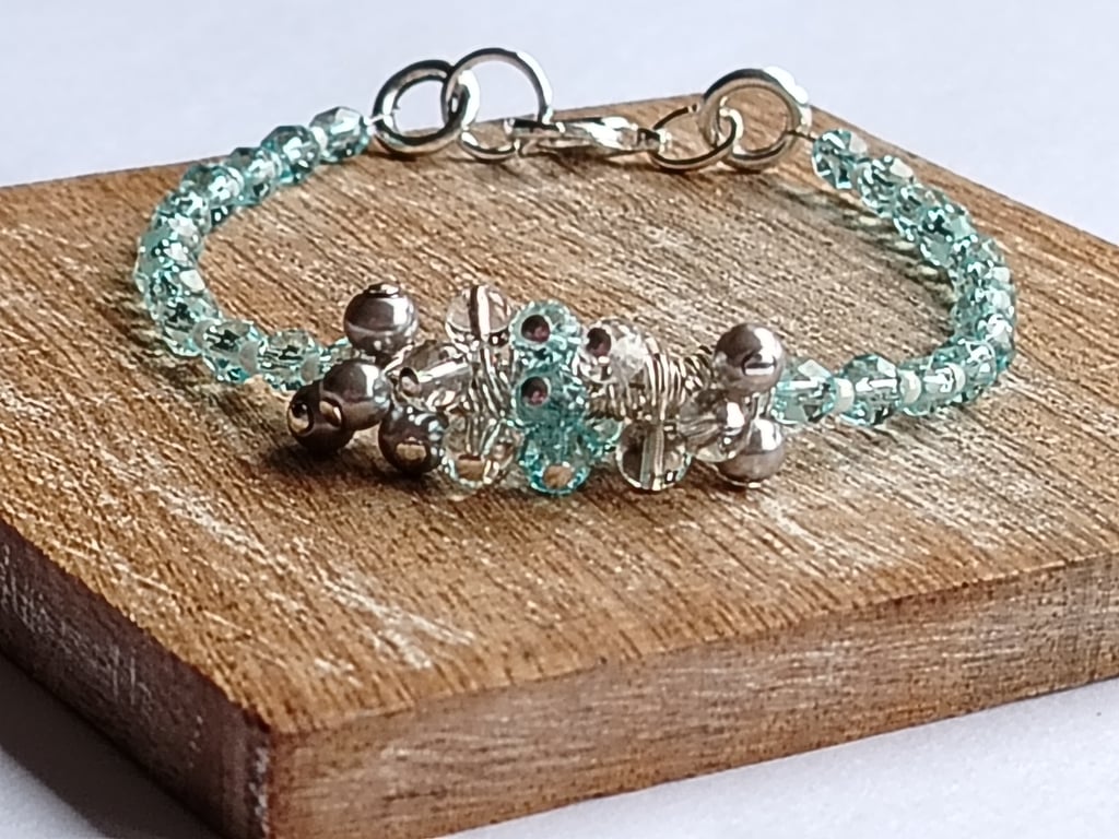 Grey Glass Pearl and Light Blue Bracelet 