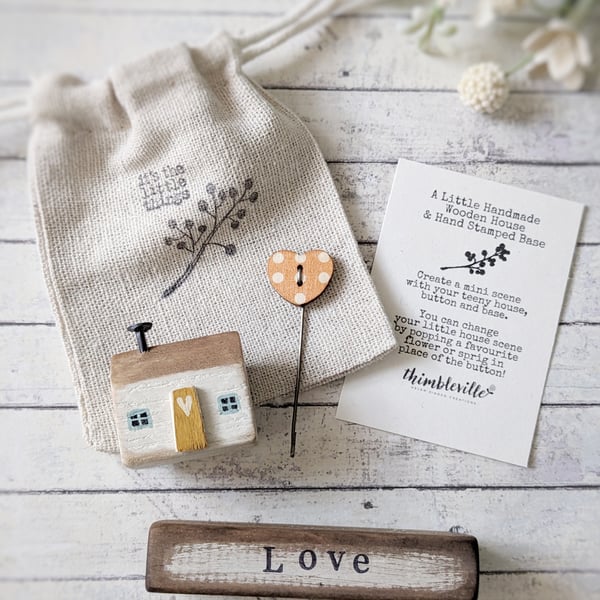 Little Wooden Painted House and Base in a Bag