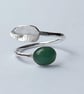 Sterling silver ring with leaf and green moss agate gemstone; adjustable size - Image 2