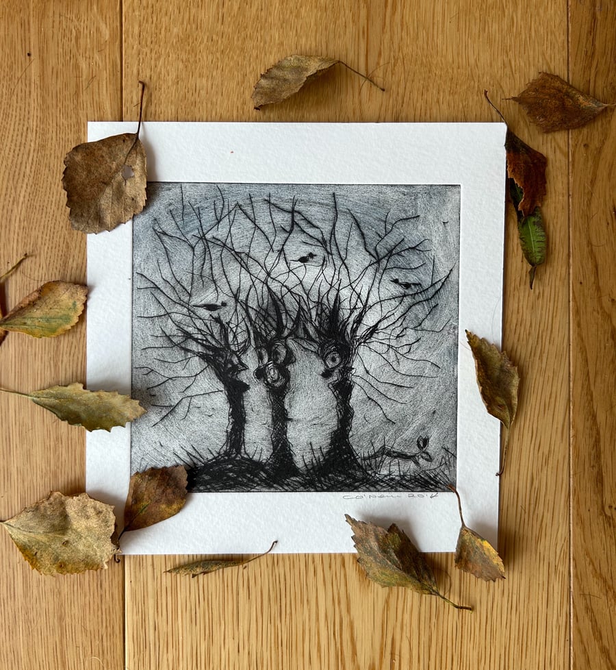 Three old friends -  Dry Point Etching - made in Yorkshire