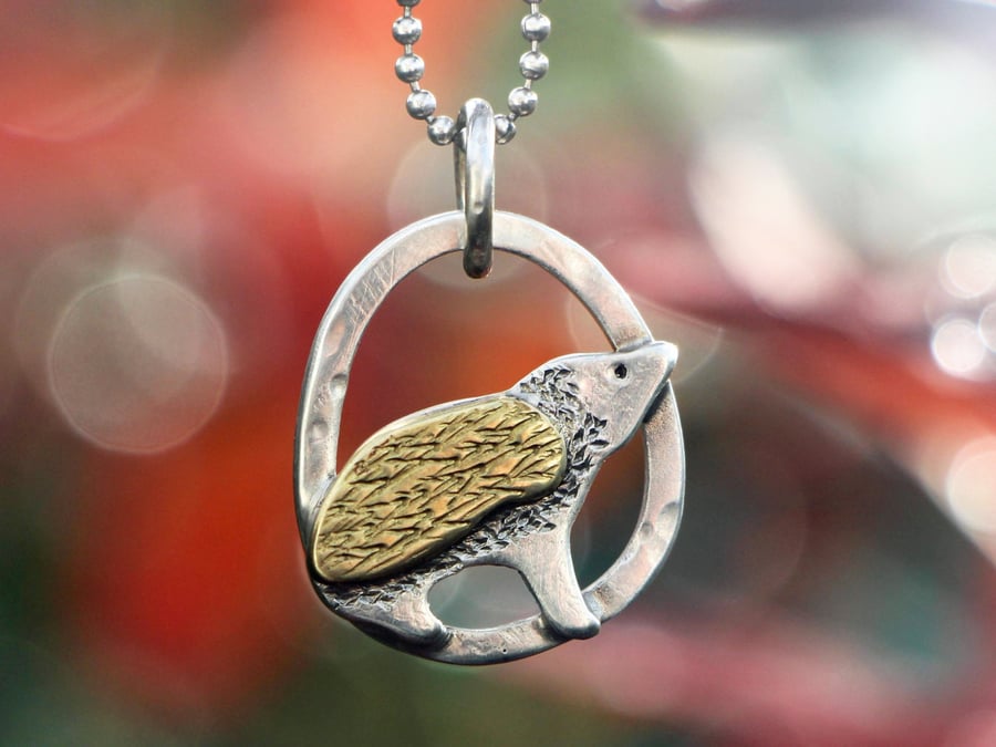 Recycled Silver and Brass Pendant Hedgehog