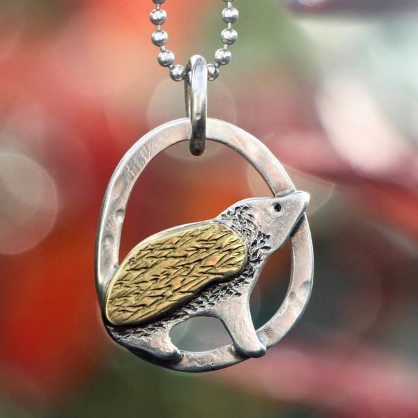 Recycled Silver and Brass Pendant Hedgehog
