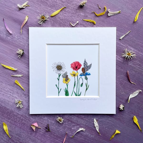 'Wildflower Fairies' 5" x 5" Mounted Print