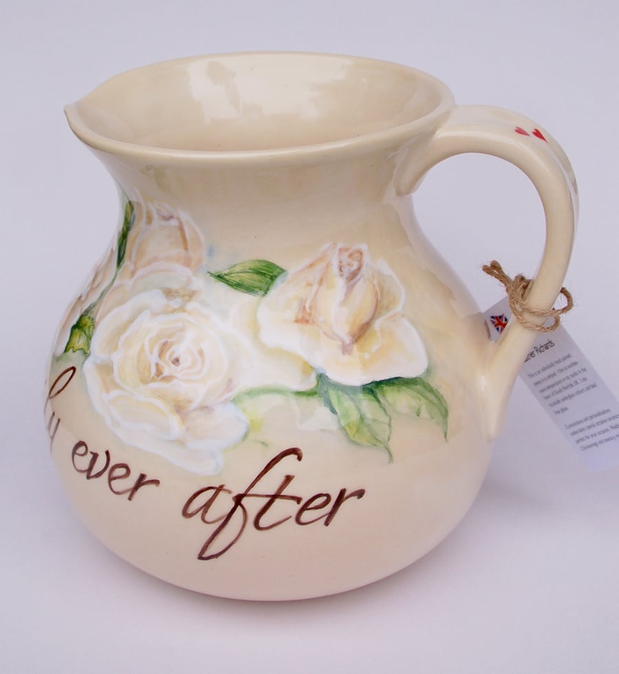 bespoke wedding jug, hand painted ceramic, personalised