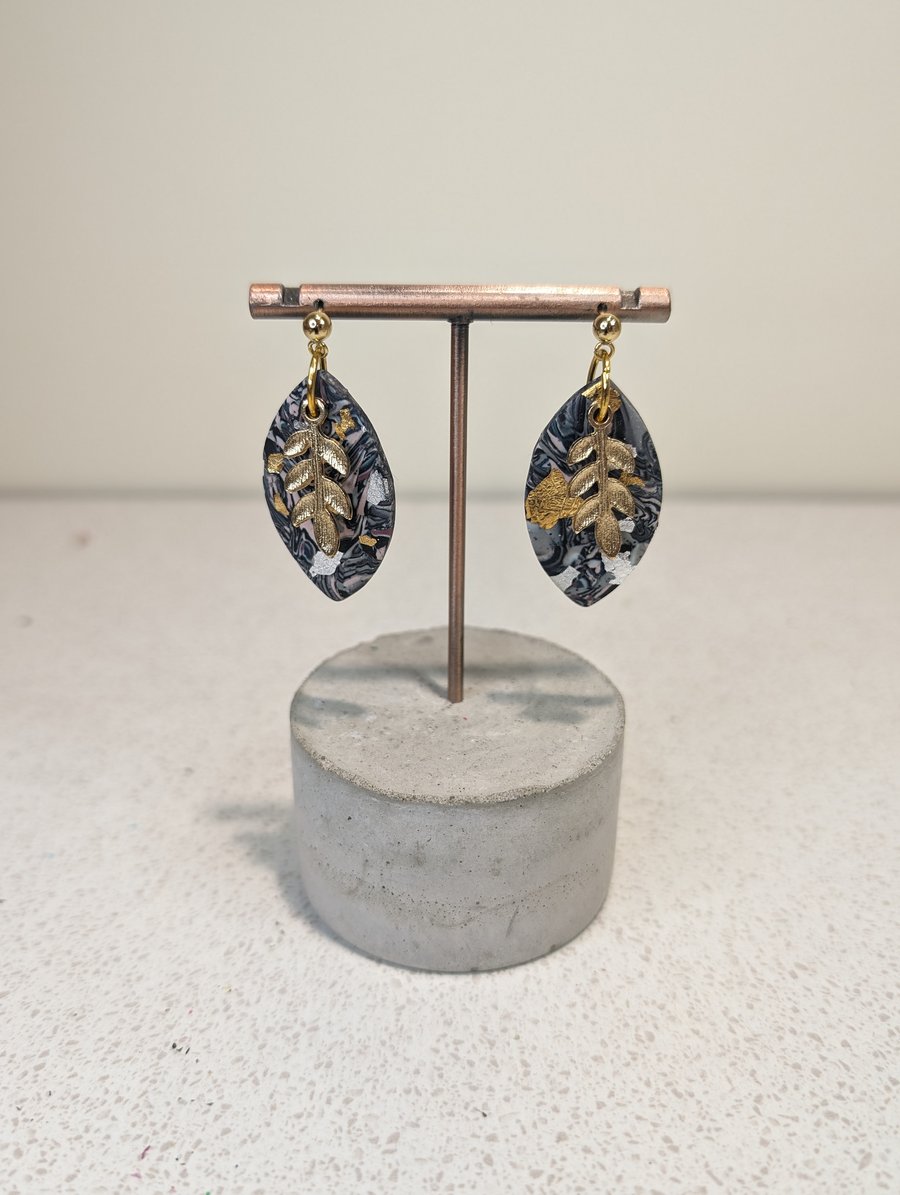 Purple grey marble ellipsis earrings 