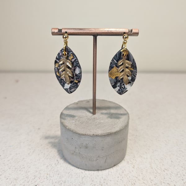 Purple grey marble ellipsis earrings 