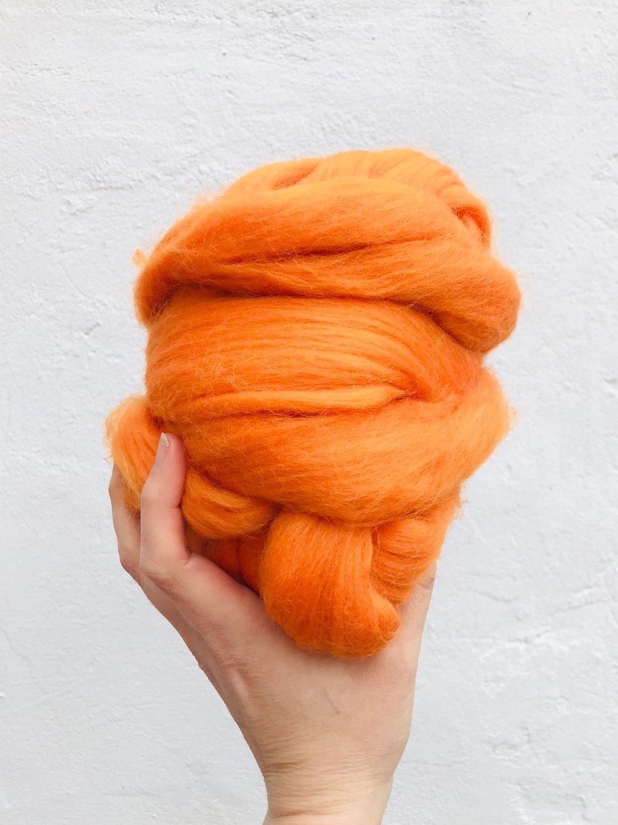 Felting wool orange, 50gram of needle, wet felting wool 