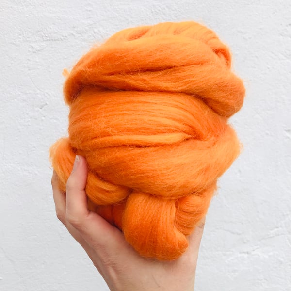 Felting wool orange, 50gram of needle, wet felting wool 