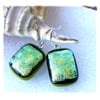 RESERVED Handmade Fused Dichroic Glass Earrings T014 Green Gold Shimmer