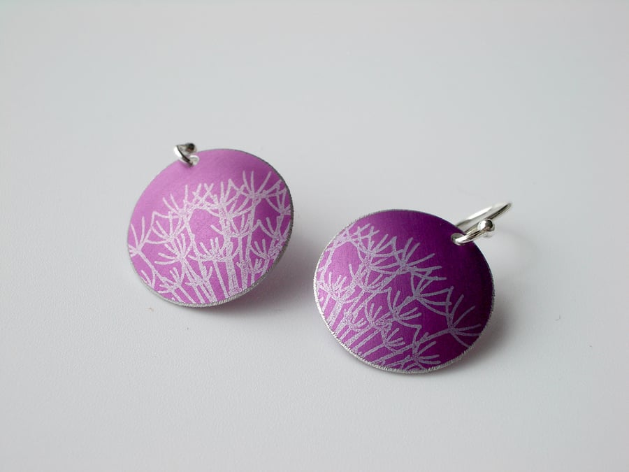 Pink dandelion seed circle earrings