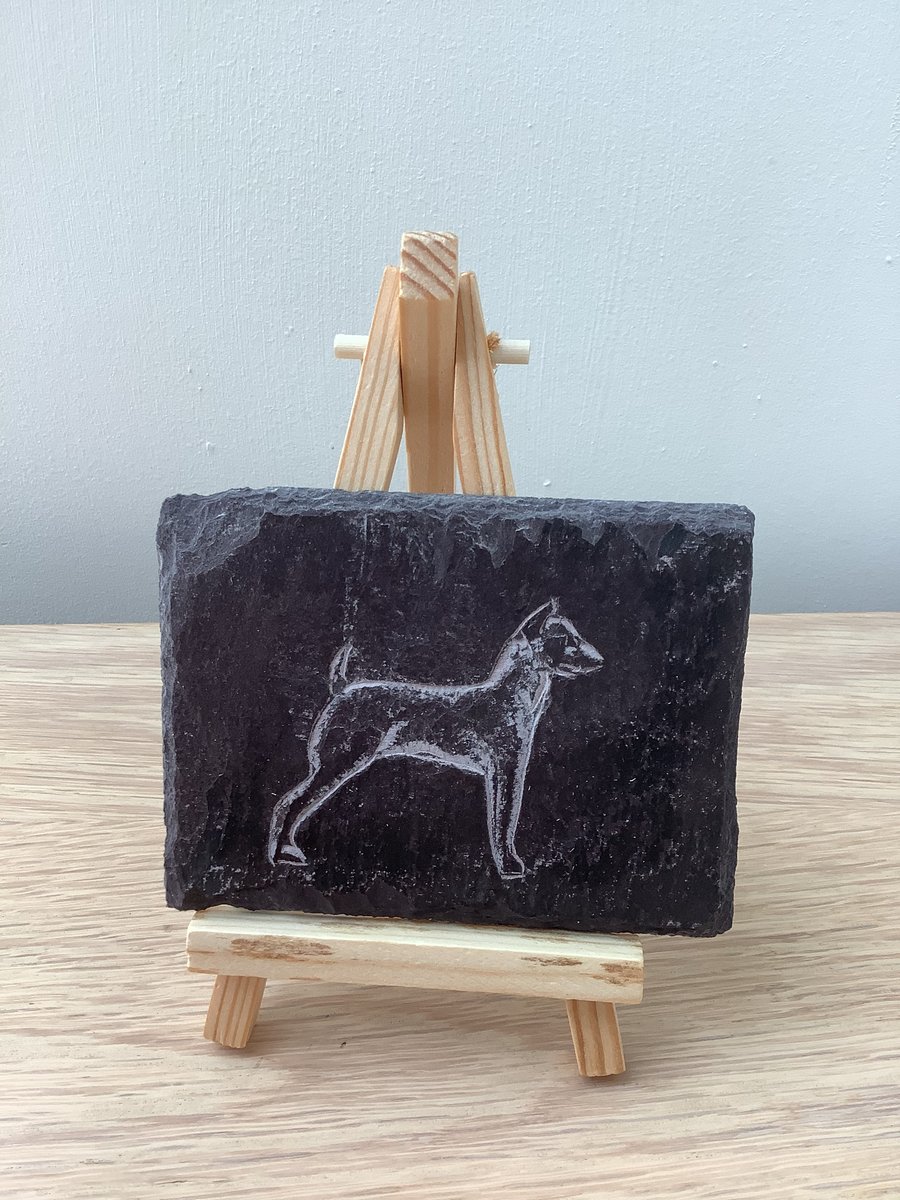 Terrier Dog  - original art picture hand carved on slate
