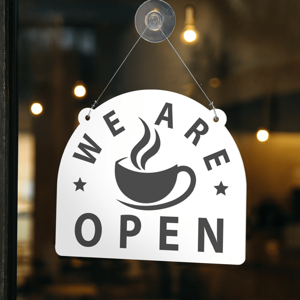 Coffee Shop Open & Closed Sign - Café Design 3 Double-Sided Hanging Door Plaque
