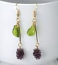 GRAPE EARRINGS Czech glass resin gold plated drop bar kitsch - Image 7