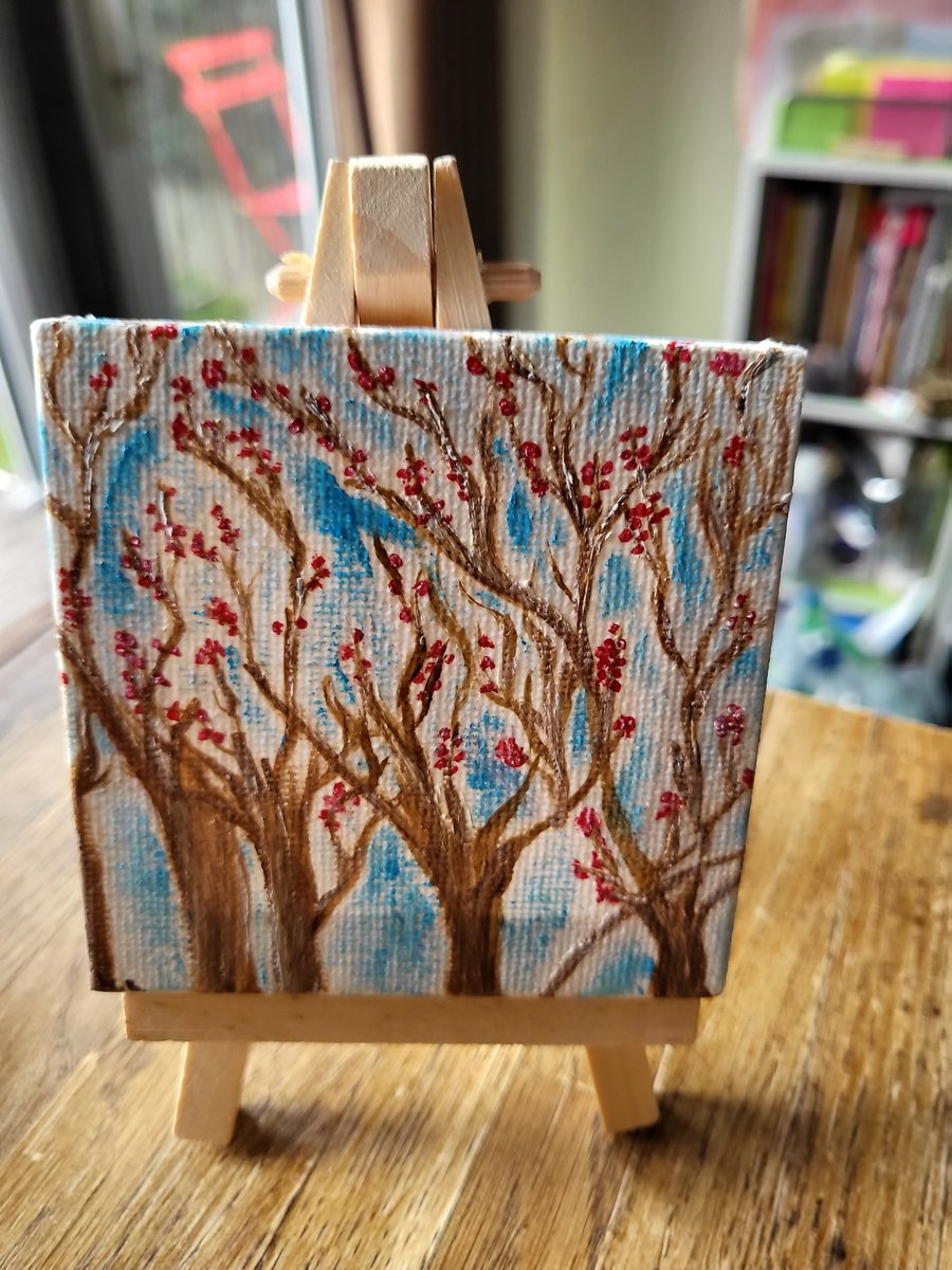 Original oil painting mini canvas cherry blossom tree