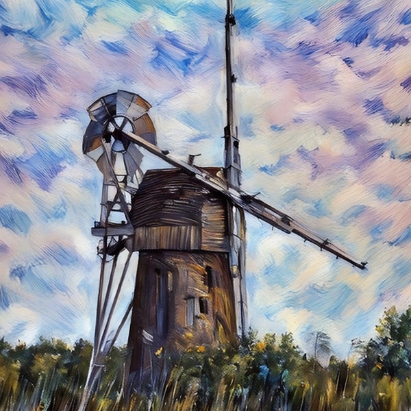 A4 Print Of Windmill on The Norfolk Broads Sunrise 