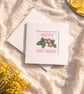 Hand Embroidered Happy Birthday Card - Cross Stitch Floral Design - Pink Flowers