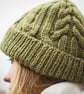 Green chunky cabled wool mohair beanie hat - Image 4