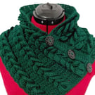 Crochet Neck Warmer. Green Scarf with Buttons. Luxurious Braided Winter Snood