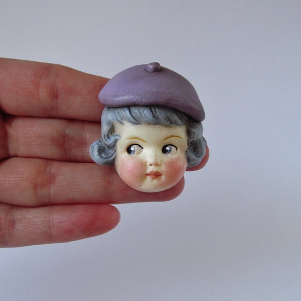 Dottie Dollie Pin Brooch - Rose with a Lilac Beret