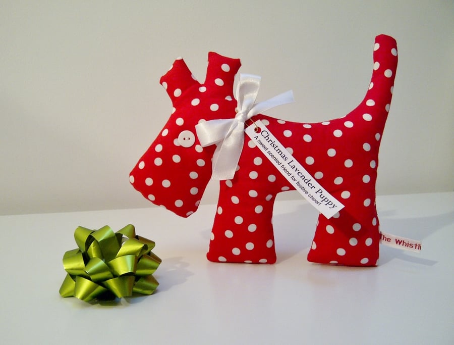 SALE Christmas Lavender Puppy, Red Spot Lavender Dog Sachet, Stocking Filler
