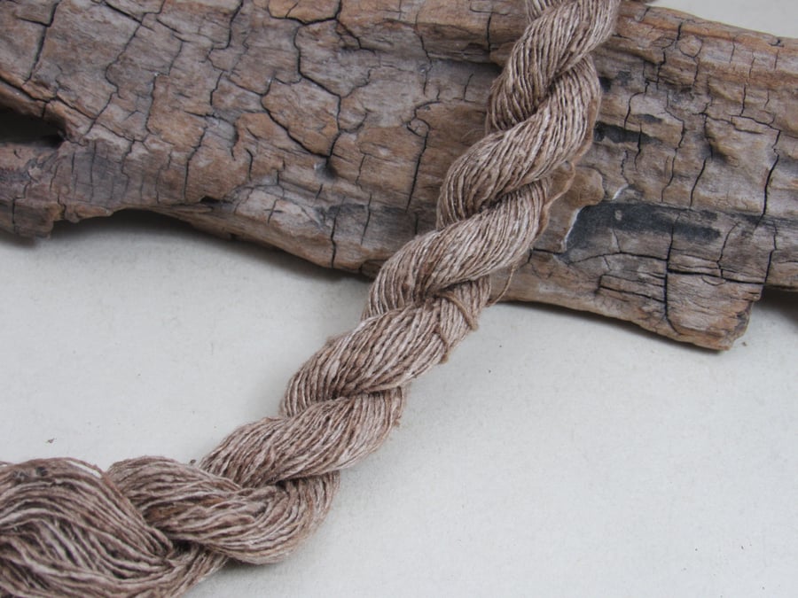40m Natural Walnut Dye Brown Bourette Noil Silk Single Ply Thread
