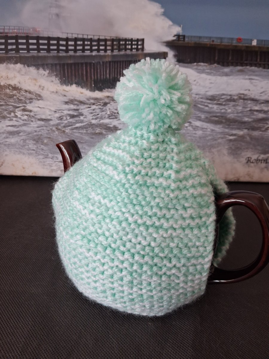 Hand Knitted Small Tea Cosy In Mint Green yarn (A151)