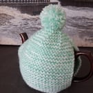 Hand Knitted Small Tea Cosy In Mint Green yarn (A151)