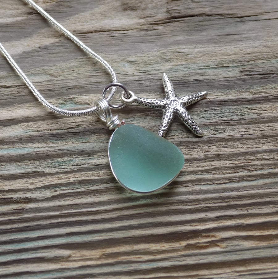 Natural sea glass bubble pendant