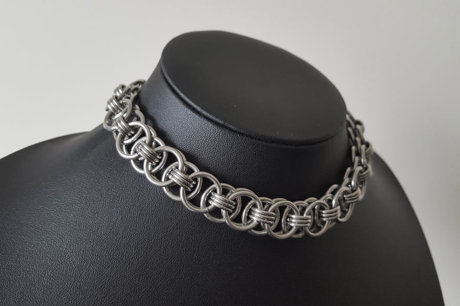 Extra Wide Helm Weave Chainmail Choker - Stainless Steel Necklace
