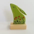 Poppy moongazing hare, remembrance hare, fused glass, November gift, glass art. 