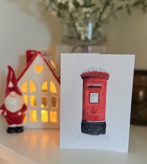 A6 Christmas Cards, Red British Post box Hand Glittered