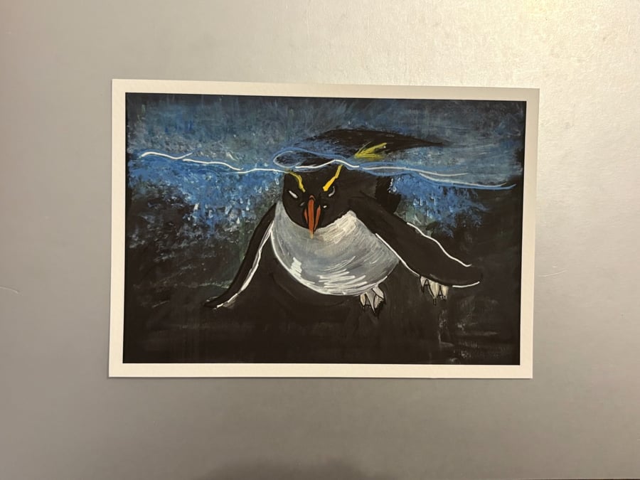 Rockerhopper Penguin Swimming Small Fine Art Print 