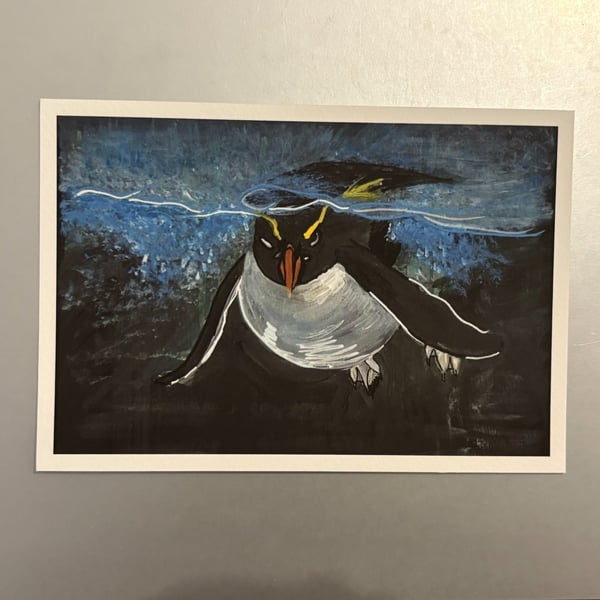 Rockerhopper Penguin Swimming Small Fine Art Print 