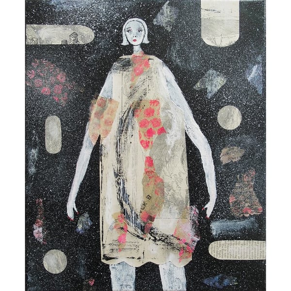 Female Figure Painting Acrylic & Collage Naive Figurative Art Original Artwork