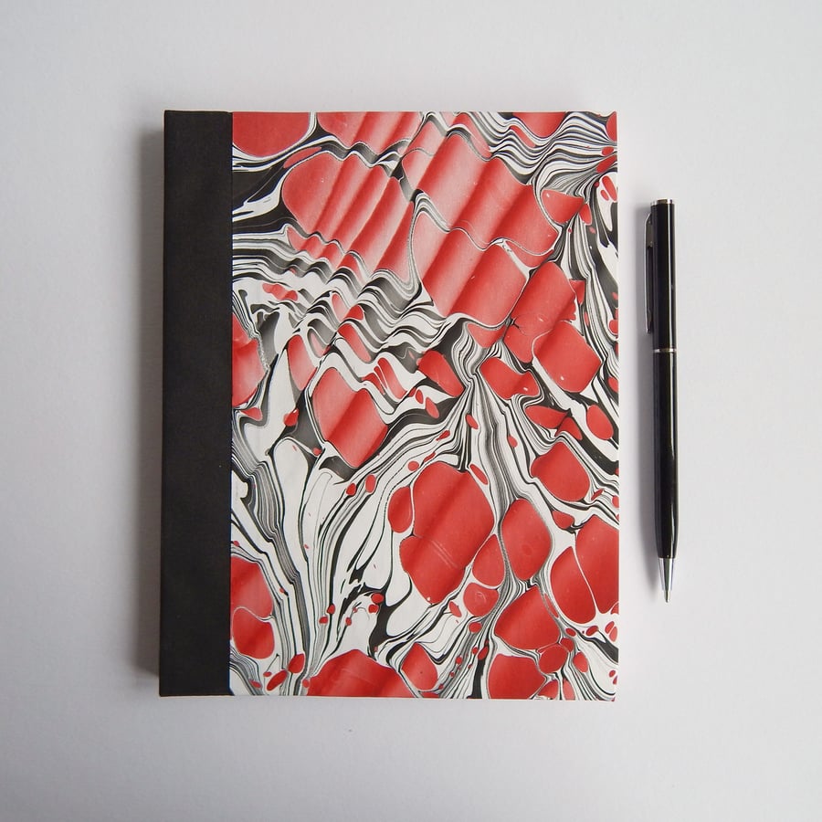 Red & Black Marbled Journal, Dotted Square pages. Gifts for Geeks, Gifts for Men