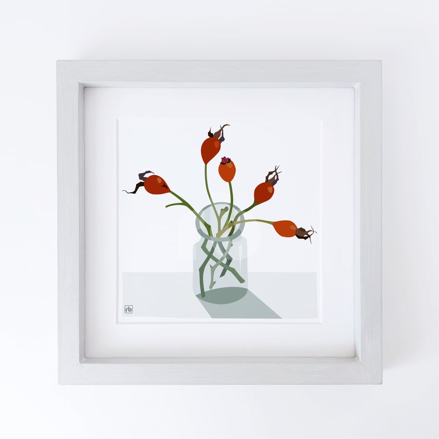 Rose Hips in a jar, illustration one, original Giclee print