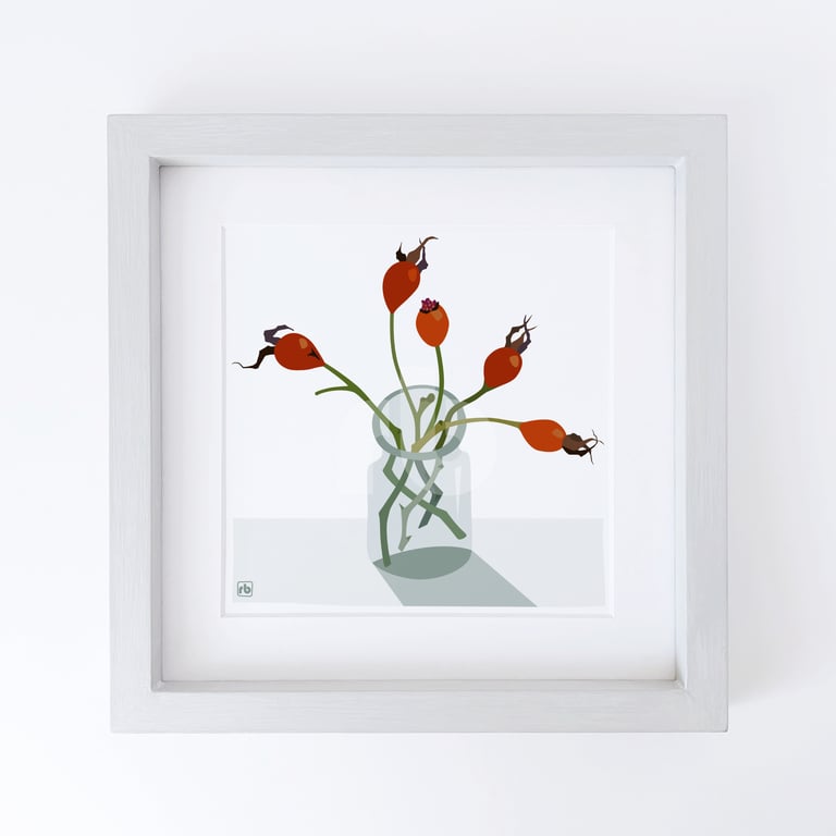 Rose Hips in a jar, illustration one, original Giclee print