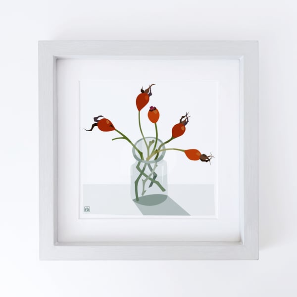 Rose Hips in a jar, illustration one, original Giclee print