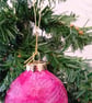Upcycled Tissue Paper Christmas Bauble - Pink - Image 3