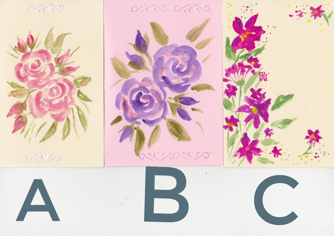 Mother's Day Blank Card. Pink or Beige birthday card with handpainted flowers