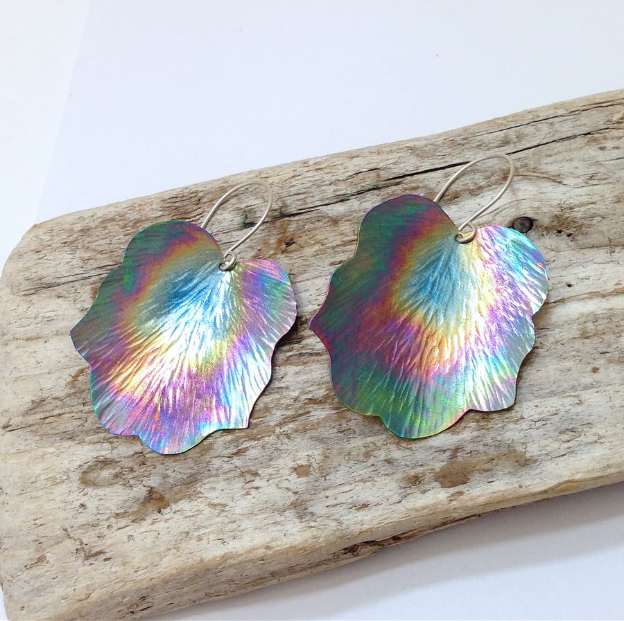  Handmade Coloured and Textured Titanium Flower Earrings - UK Free Post