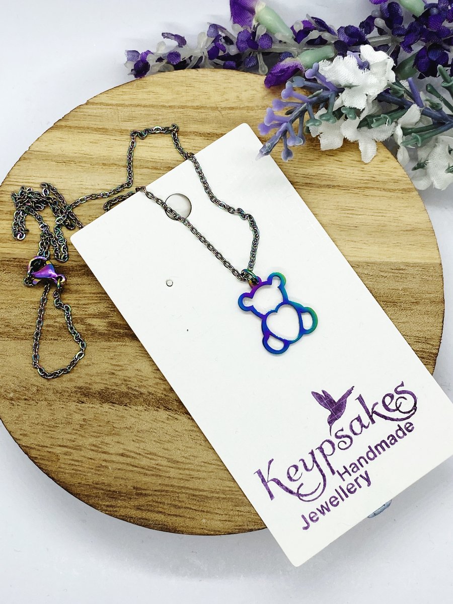 Teddy Bear necklace with Rainbow finish Necklace, Children's Jewellery
