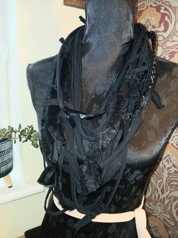 Handmade upcycled Gothic Boho loop scarf 