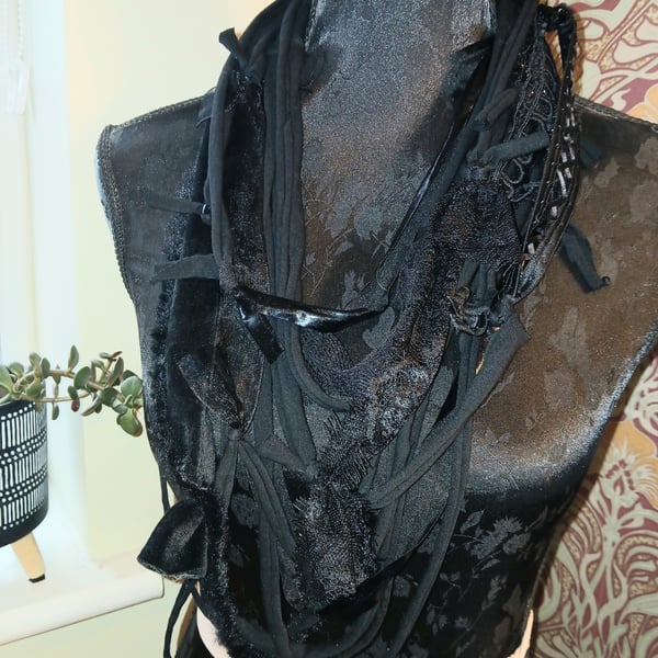 Handmade upcycled Gothic Boho loop scarf 