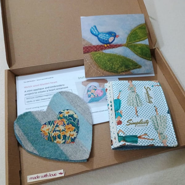 Wool Heart sewing project with Needle Case - bundle for crafters