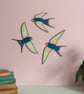 Flying Wooden Wall Hanging Barn Swallows - Hand Painted  - Image 1