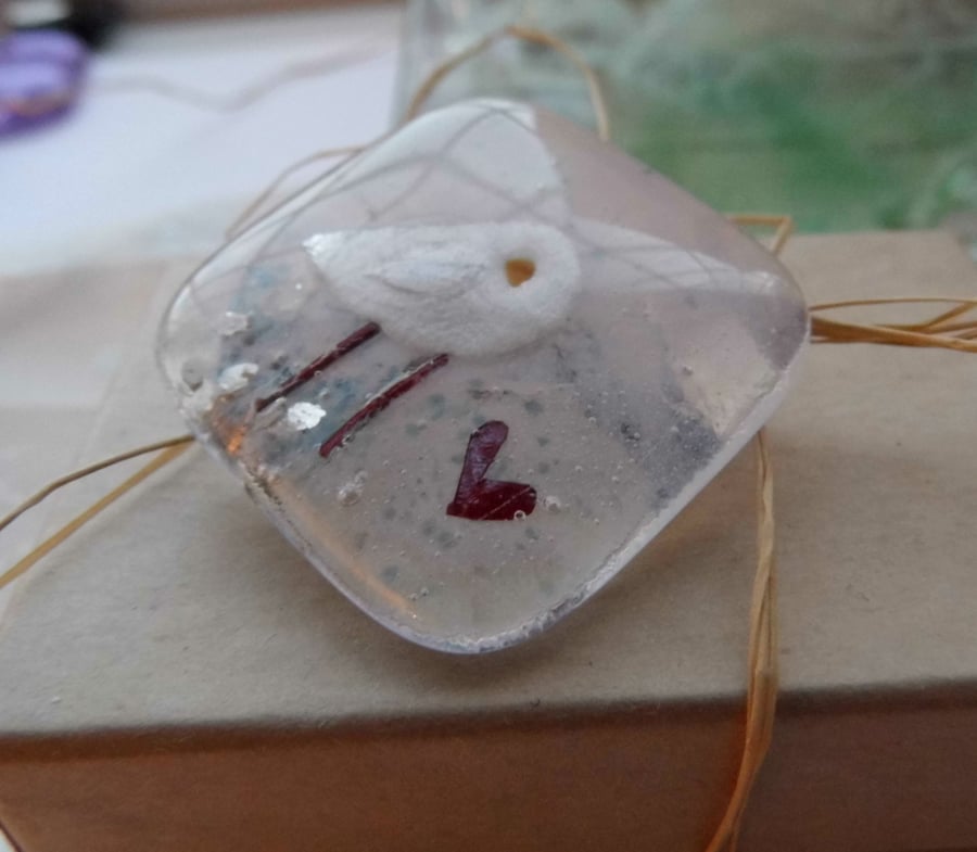fused glass little bird brooch