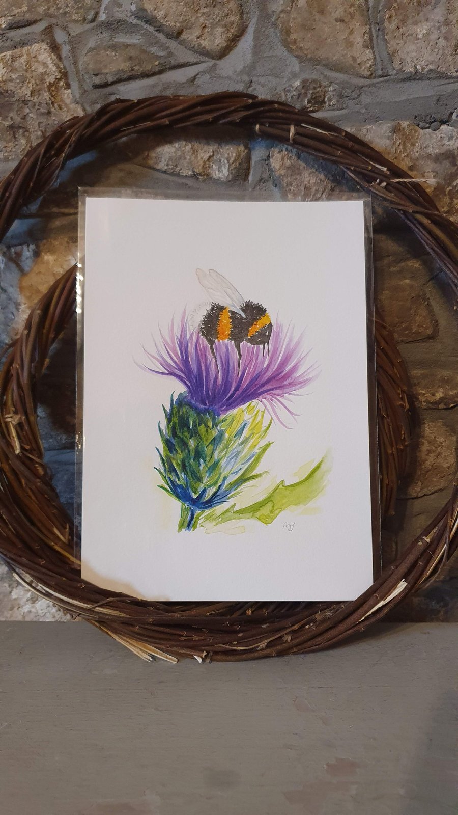 Bee on Thistle watercolour