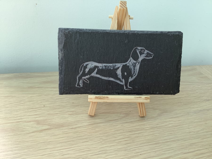 Dachshund (Sausage Dog) - original art picture hand carved on slate