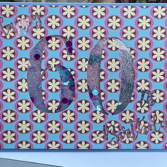 Happy 60th Birthday retro flower shaker card